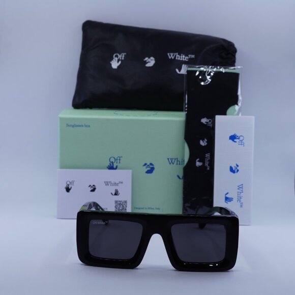 Off-White OERI060 AF LEONARDO 1007 Square Sunglasses – Black/Dark Grey - Picture 4 of 11